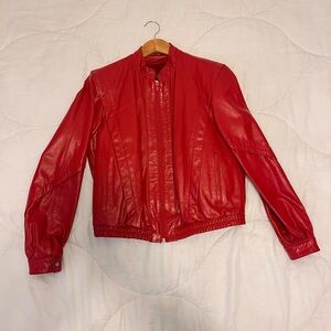 Vintage 80’s Red Leather Bomber Jacket